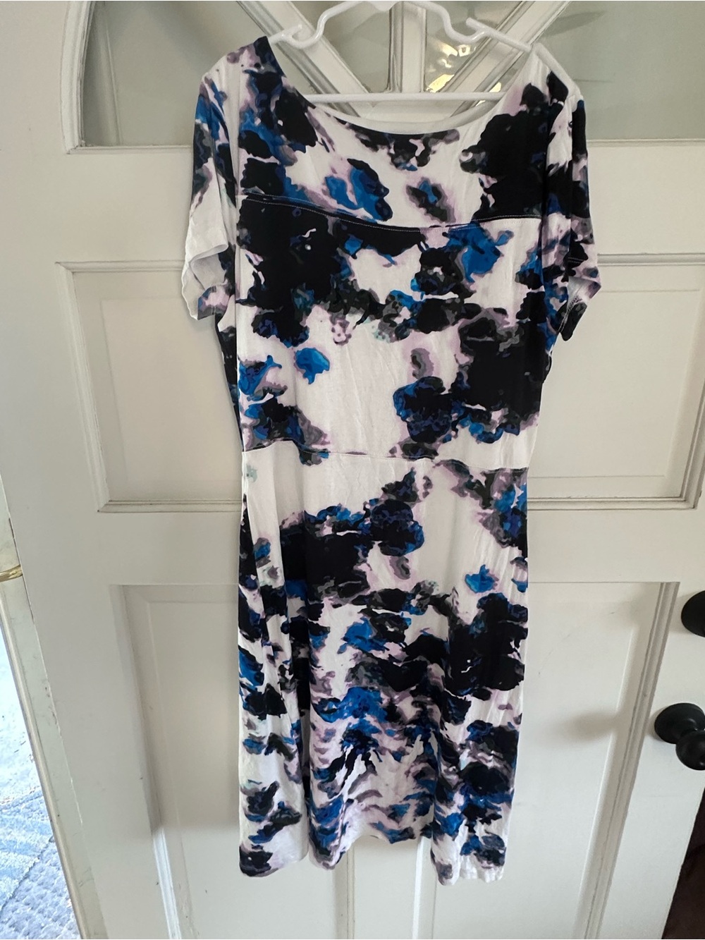 Ivanka Trump White Midi Dress with Blue and Black Floral Print